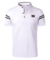 KTWOLEN Herren T-Shirt Kurzarm Grandad-Ausschnitt Slim Fit Grau/Fliederfarben