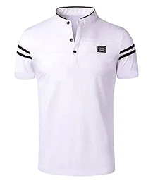 KTWOLEN Herren T-Shirt Kurzarm Shirt mit Grandad-Ausschnitt Baumwolle Kurzarmshirt Shirt Kontrastfarbene Slim Fit