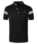 KTWOLEN Herren T-Shirt Kurzarm Grandad-Ausschnitt Slim Fit Schwarz