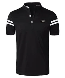 KTWOLEN Herren T-Shirt Kurzarm Shirt mit Grandad-Ausschnitt Baumwolle Kurzarmshirt Shirt Kontrastfarbene Slim Fit