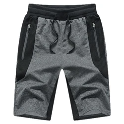 JustSun Kurze Hosen Herren Shorts Sommer Sport Gym Shorts mit Reißverschlusstaschen und Elastischer Taille Grau