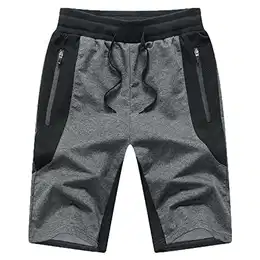 Kurze Hosen Herren Shorts Sommer Jogginghosen Sport Shorts Kurze Sporthose Herren Shorts mit Reißverschlusstaschen und Elastischer Taille Grau M