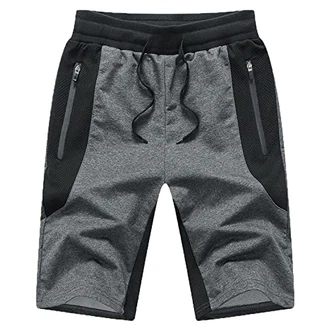 JustSun Kurze Hosen Herren Shorts Sommer Sport Gym Shorts mit Reißverschlusstaschen und Elastischer Taille