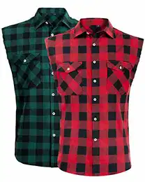 J.Ver Herren Kariert Ärmellose Hemden Regular fit Flanell Tank Tops aus Baumwolle Hemd Sleeveless T-Shirt Freizeithemd