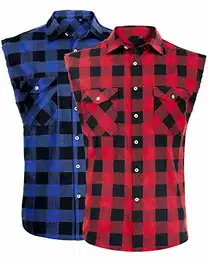 J.Ver Herren Kariert Ärmellose Hemden Regular fit Flanell Tank Tops aus Baumwolle Hemd Sleeveless T-Shirt Freizeithemd