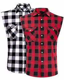 J.Ver Herren Kariert Ärmellose Hemden Regular fit Flanell Tank Tops aus Baumwolle Hemd Sleeveless T-Shirt Freizeithemd