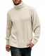 FUERI Herren Strickpullover Rollkragen Winterpullover Grobstrick Pullover Zopfmuster Einfarbig Männer Pulli Sweater, Beige, M
