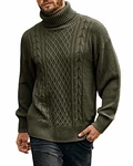 FUERI Herren Strickpullover Rollkragen Winterpullover Grobstrick Pullover Zopfmuster Einfarbig Pulli Sweater Grün