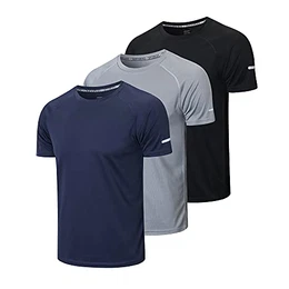 3er Pack Sport Tshirts Herren Laufshirt Kurzarm Schnelltrocknend Atmungsaktiv Sport Shirt Männer Sportshirt Herren Kurzarm Trainingsshirt Herren(520-Black Gray Navy-M)