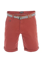 Herren Chino Shorts RIVKlaas Regular Fit Gürtel Bermuda Kurze Hose Sommer Short 98% Baumwolle Rot w32, Größe:W 32, Farbe:Dark Red (15400)