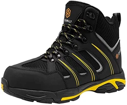 Wasserdicht Sicherheitsstiefel S3 SRC WR Sicherheitsschuhe Herren Arbeitsstiefel Stahlkappe Arbeitsschuhe Bauschuhe(Schwarz Gelb,43.5)