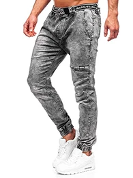 Herren Jeanshose Jeans Jogger Denim Style Used Look Jeanspants Sweatpants Destroyed Freizeit Narrow Leg Slim Fit Casual Style T392 Schwarz M [6F6]
