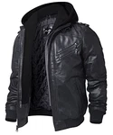 FLAVOR Echtes Lederjacke Herren Abnehmbarer Hoodie Schwarz