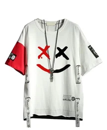Herren Techwear Japanisches Harajuku Streetwear Hip Hop Kurzarm T-Shirt Weiß, M