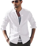LVCBL Herren Freizeithemd Henley Normal Geschnittenes Stehkragenhemd Weiß