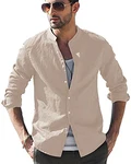 LVCBL Herren Freizeithemd Henley Normal Geschnittenes Stehkragenhemd Khaki