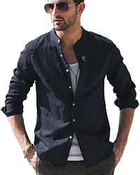 LVCBL Herren Freizeithemd Henley Normal Geschnittenes Stehkragenhemd Marine