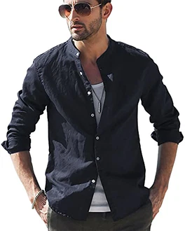LVCBL Herren Freizeithemd Henley Normal Geschnittenes Stehkragenhemd LVCBL Herren Freizeithemd Henley Normal Geschnittenes Stehkragenhemd
