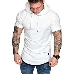 Herren Kurzarm Kapuzenpullover T-Shirt Freizeit Fitness Dehnbar Leicht Hoodie Kurzarm Muscle Sweatshirt für Herren Weiß M