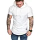 Herren Kurzarm Kapuzenpullover T-Shirt Freizeit Fitness Dehnbar Leicht Hoodie Kurzarm Muscle Sweatshirt für Herren Weiß M
