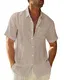 LVCBL Henley Shirt Herren Kurzarm Herren Leinenhemd Freizeithemd Khaki M
