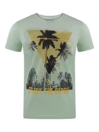 Herren T-Shirt RIVLukas Fotodruck Rundhals O-Neck Kurzarm Shirt Regular Baumwolle Grün Blau Weiß Grau Gelb Türkis S M L XL XXL 3XL 4XL 5XL, Größe:M, Farbe:Grün Palme (AJD)