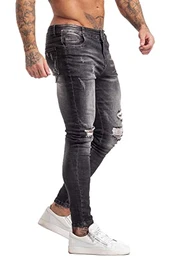 Herren Jeans Löcher Stretch Slim Fit Stretch Jeanshose Risse Grau Männer 32/30