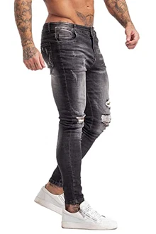 GINGTTO Herren Slim Fit Stretch Jeanshose Designer Denim Hose Jeans (32) Grau