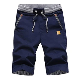 Kurze Hosen Herren Bermuda Shorts Herren Sommer Chino Shorts Baumwolle Gummizug mit Tunnelzug(Navy Blau-M)