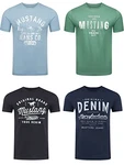 MUSTANG Herren T-Shirt 4er Pack Frontprint O-Neck Rundhalsausschnitt Kurzarm Regular Tee Shirt (P10) Schwarz/Weiß/Grau/Blau/Grün