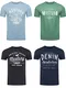 MUSTANG Herren T-Shirt 4er Pack Frontprint O-Neck Rundhalsausschnitt Kurzarm Regular Tee Shirt 100% Baumwolle Schwarz Weiß Grau Blau Grün, Größe:S, Farbe:Farbmix (P21)