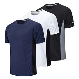 3er Pack Sport Tshirts Herren Funktionsshirt Sport Shirt Men Schnelltrocknend Trainingsshirt Fitness Sportshirt Laufshirt Kurzarm Männer Atmungsaktive T-Shirt (20412-Black White Nave-M)