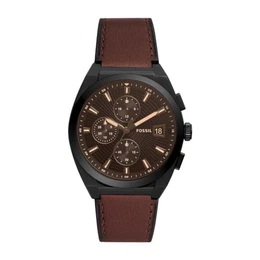 Everett uhr für Herren, Chronographenwerk mit Edelstahl- oder Lederarmband, Braun, 42MM