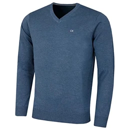 Herren V-Ausschnitt Soft Cotton Pullover - Denim Marl - M