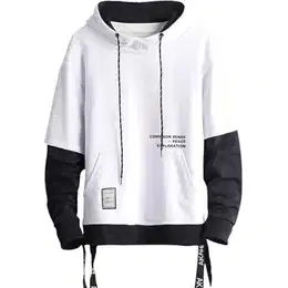 Kapuzenpullover für Herren, Patchwork Hoodie mit Kontrastfarbe Langarm Basic Sweatshirt Pullover mit Kapuze (Weiß, M)