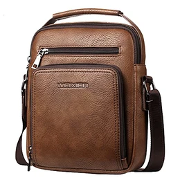 Umhängetasche Herren Schultertasche Herrentasche klein Vintage Messenger Bag Herrenhandtasche Crossbody Bag Handtasche PU Leder Schultertasche für Männer (Braun)