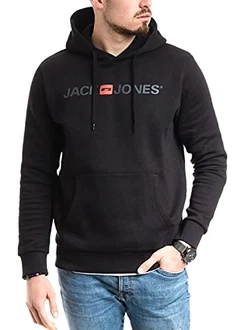 JACK & JONES Herren Hoodie mit Kapuze mit Logo Black