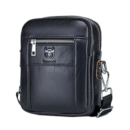 Umhängetasche Leder Herren Herrentasche Schultertasche Ledertasche für Reise Arbeit Business Alltagsleben (Schwarz)