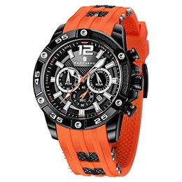 Herren Uhr Orange Silikon Herren Armbanduhr Quarzwerk 3ATM Wasserdicht Multifunktional mit Date Design Sportliches Lässig Business Geschenk Uhren fur Männer
