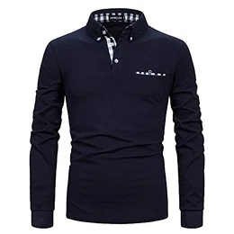 Poloshirt Herren Langarm Baumwolle Golf T-Shirt Casual Tops,Navy blau,M