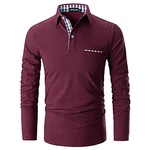APAELEA Poloshirt Herren Golf T-Shirt mit Klassische Karierte Knopfleiste Rot