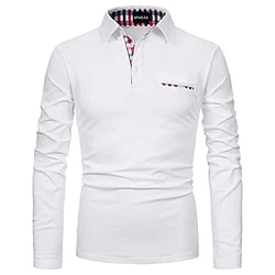 APAELEA Poloshirt Herren Golf T-Shirt mit Klassische Karierte Knopfleiste Weiß
