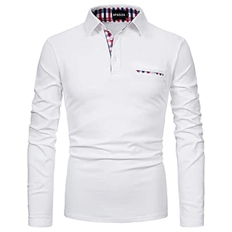 APAELEA Poloshirt Herren Golf T-Shirt mit Klassische Karierte Knopfleiste Weiß