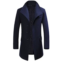 Allthemen Wintermantel Mantel Herren Lang Slim Fit Herrenmantel Winter Schwarz Business Mantel Herren Wolle Wollmantel Dunkelblau M