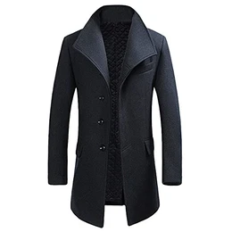 Allthemen Wintermantel Mantel Herren Lang Slim Fit Herrenmantel Winter Schwarz Business Mantel Herren Wolle Wollmantel Hellgrau M