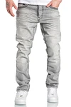 Amaci&Sons Herren Dicke Nähte Destroyed Jeans Regular Slim Denim Hose Fit 7983WC Grau