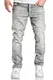 Amaci&Sons Herren Dicke Nähte Destroyed Jeans Regular Slim Denim Hose Fit 7983WC Grau W32/L32
