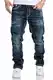 Amaci&Sons Herren Dicke Nähte Destroyed Jeans Regular Slim Denim Hose Fit 7983WC Dunkelblau W32/L32