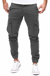 Cargohose Herren Slim Fit Casual Jogger Chino Cargo Hosen Stretch Jogginghose Sporthose Freizeithose mit 6 Taschen Herren Hose (M, Dunkelgrau)