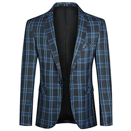Herren Slim Fit Sakko 1 Knopf Kariert Formelle Anzugjacke Business Blazer